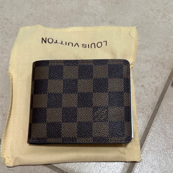 Dark Brown Checkered Card Holder - Picture 1 of 4